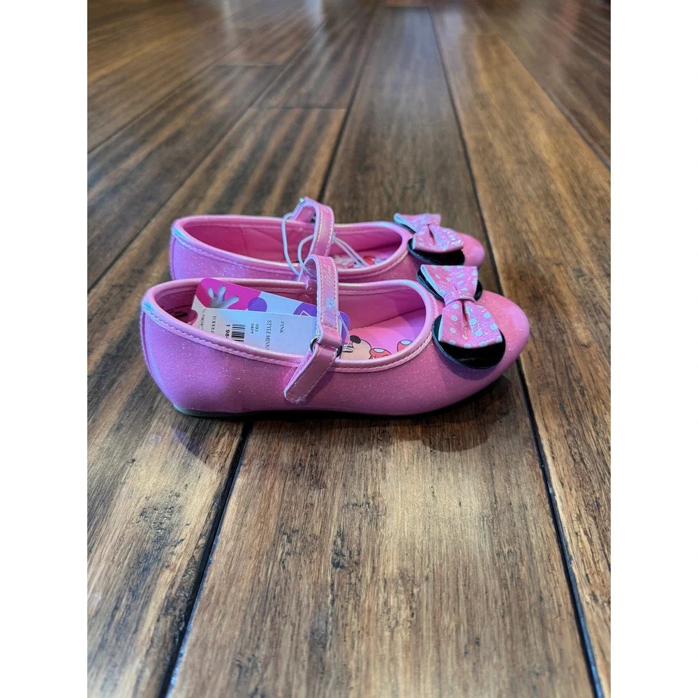 Disney Minnie Mouse Toddler Girls Pink Glitter Mary Jane Ballet Flats Size 11